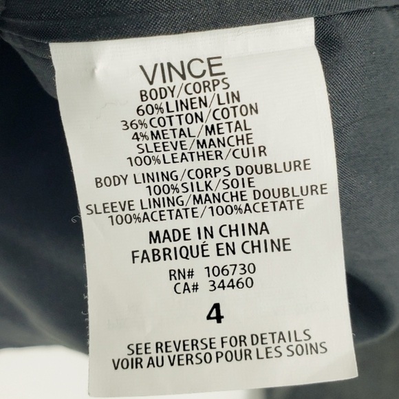 Vince Linen and Lamb Leather Sleeve Jacket Black Moto Minimalist Size 4 - Picture 8 of 11